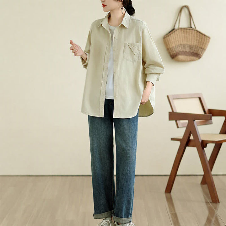 Buddha Stones Fall Casual Minimalist Button-Up Solid Cotton Women's Jacket With Pocket - image 23