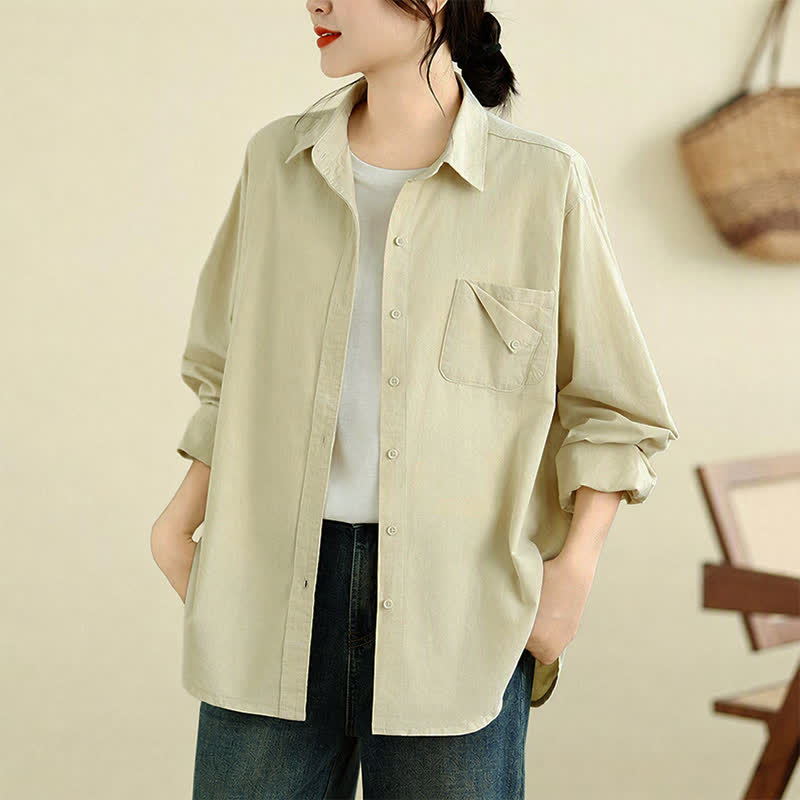 Buddha Stones Fall Casual Minimalist Button-Up Solid Cotton Women's Jacket With Pocket - image 19