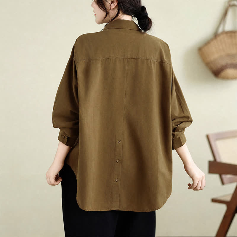 Buddha Stones Fall Casual Minimalist Button-Up Solid Cotton Women's Jacket With Pocket - image 4