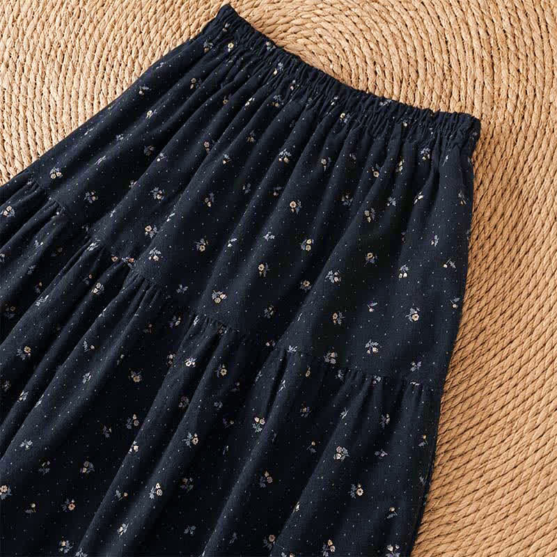 Buddha Stones Fall Casual Boho Elastic Waist Floral Women's Skirt - image 5