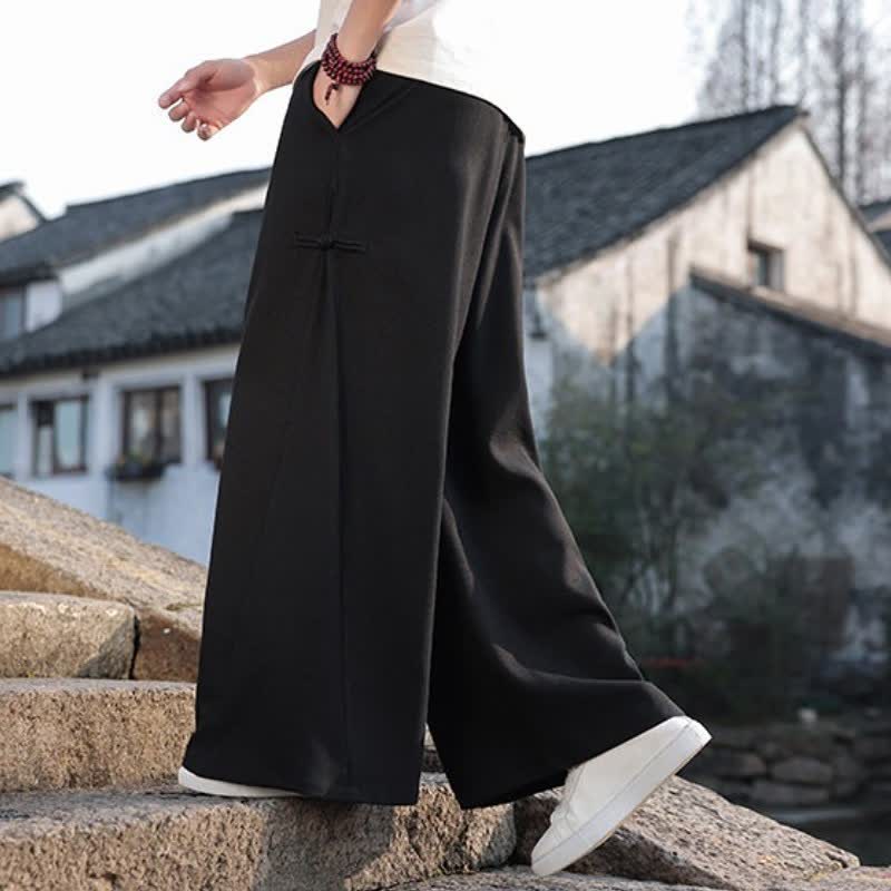 Buddha Stones Spring Fall Casual Tang Style Drawstring Solid Long Pants Men's Straight Leg Pants With Pocket - image 6