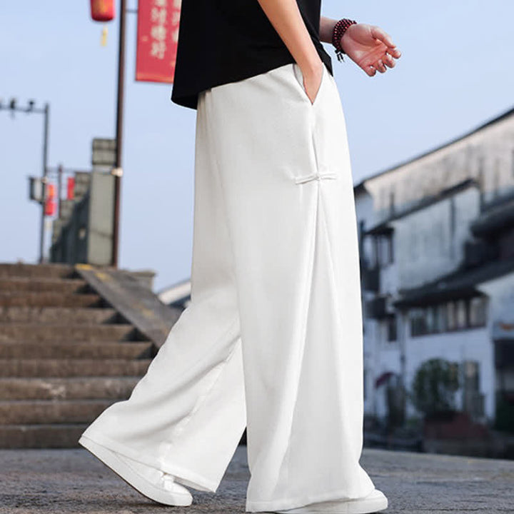 Buddha Stones Spring Fall Casual Tang Style Drawstring Solid Long Pants Men's Straight Leg Pants With Pocket - image 18