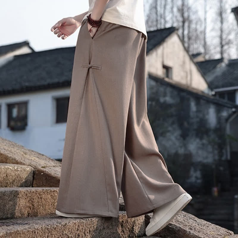 Buddha Stones Spring Fall Casual Tang Style Drawstring Solid Long Pants Men's Straight Leg Pants With Pocket - image 14