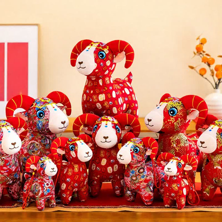 Buddha Stones Red Cotton Zodiac Goat Luck Plush Cute Animal Decor - image 21