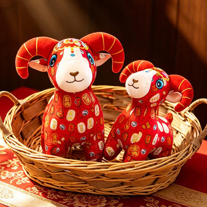 Buddha Stones Red Cotton Zodiac Goat Luck Plush Cute Animal Decor - image 10