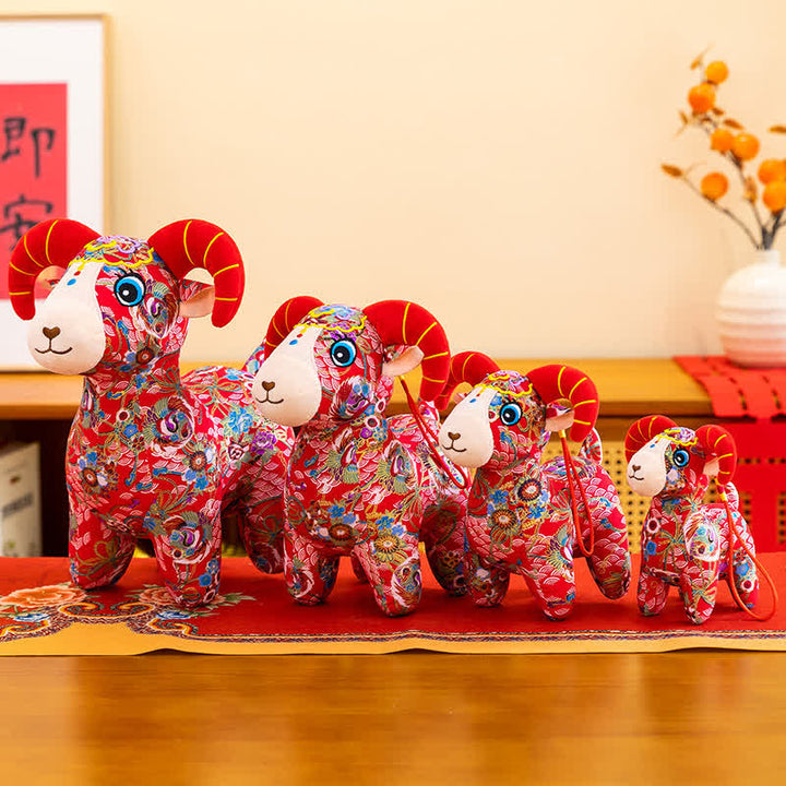 Buddha Stones Red Cotton Zodiac Goat Luck Plush Cute Animal Decor - image 13