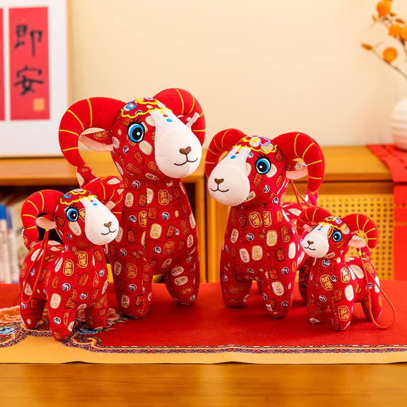 Buddha Stones Red Cotton Zodiac Goat Luck Plush Cute Animal Decor - image 11