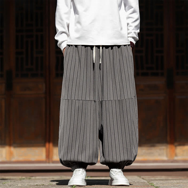 Buddha Stones Spring Fall Casual Drawstring Striped Cropped Pants Corduroy Men's Harem Pants With Pocket - DarkSlateGray - US/UK/AU46, EU56 (5XL) - image 7