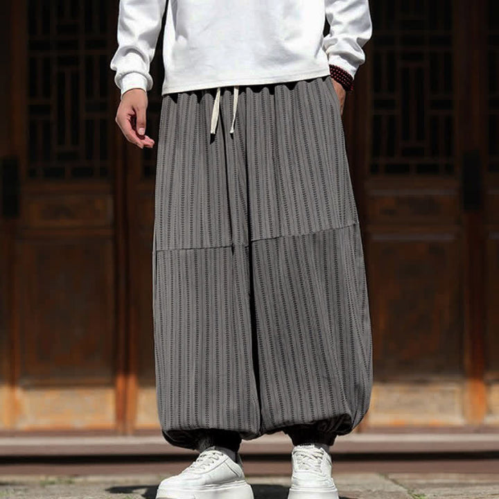 Buddha Stones Spring Fall Casual Drawstring Striped Cropped Pants Corduroy Men's Harem Pants With Pocket - image 12