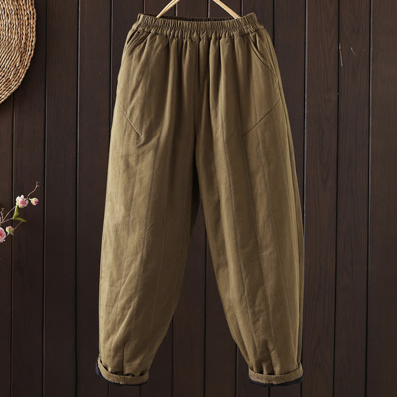 Buddha Stones Fall Winter Casual Vintage Solid Ankle Pants Women's Harem Pants With Pocket - DarkKhaki - US8-10, UK/AU12-14, EU40-42 (2XL) - image 11