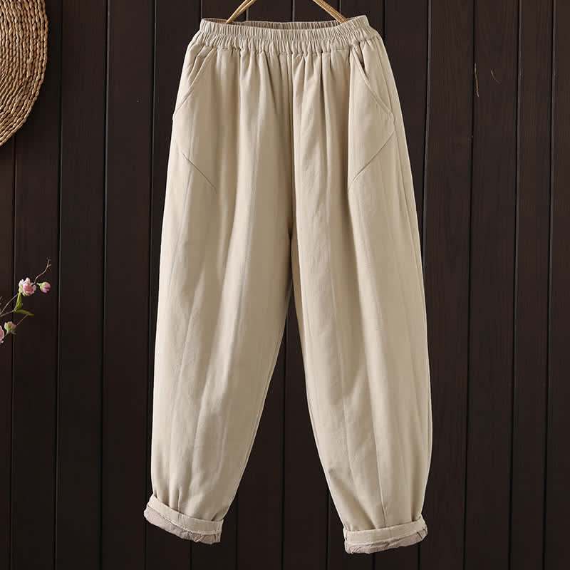 Buddha Stones Fall Winter Casual Vintage Solid Ankle Pants Women's Harem Pants With Pocket - BlanchedAlmond - US8-10, UK/AU12-14, EU40-42 (2XL) - image 0
