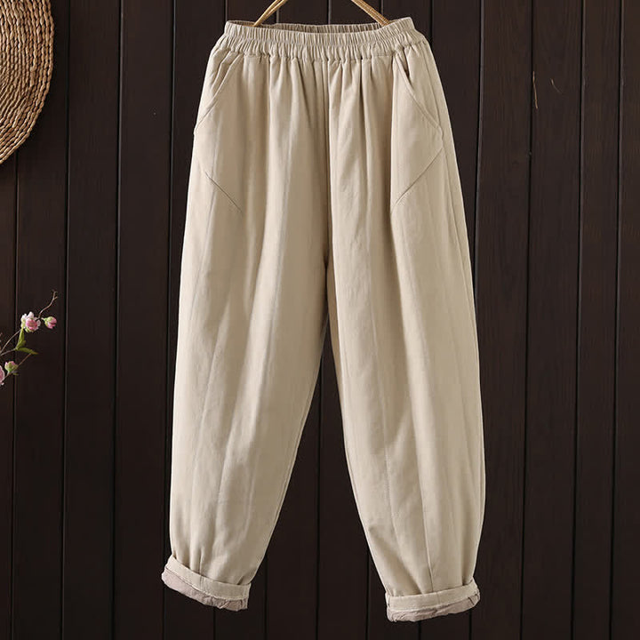 Buddha Stones Fall Winter Casual Vintage Solid Ankle Pants Women's Harem Pants With Pocket - BlanchedAlmond - US8-10, UK/AU12-14, EU40-42 (2XL) - image 0