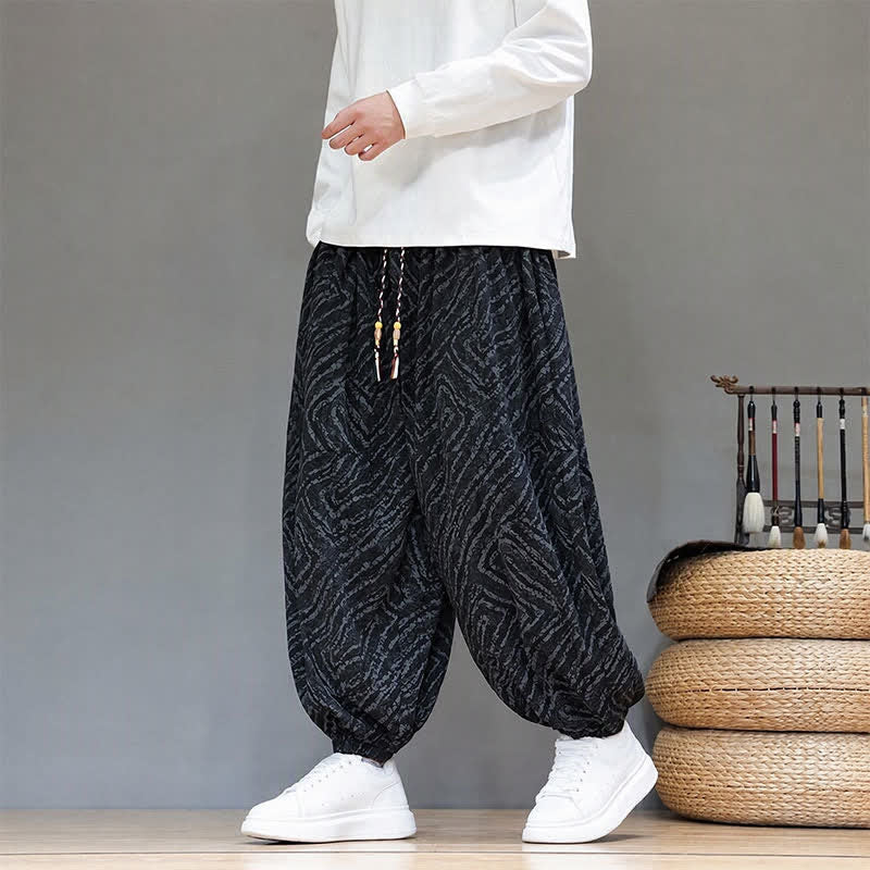Buddha Stones Fall Winter Casual Boho Drawstring Abstract Lines Cropped Pants Corduroy Men's Harem Pants With Pockets - image 12