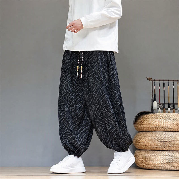 Buddha Stones Fall Winter Casual Boho Drawstring Abstract Lines Cropped Pants Corduroy Men's Harem Pants With Pockets - image 12