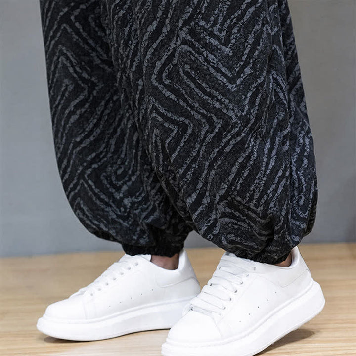 Buddha Stones Fall Winter Casual Boho Drawstring Abstract Lines Cropped Pants Corduroy Men's Harem Pants With Pockets - image 20