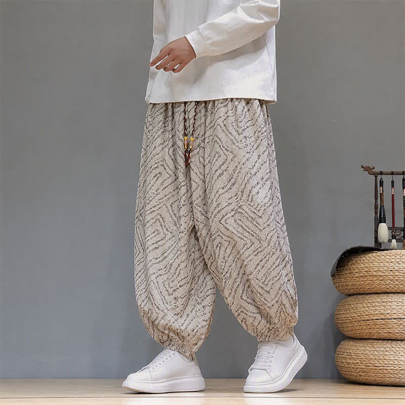 Buddha Stones Fall Winter Casual Boho Drawstring Abstract Lines Cropped Pants Corduroy Men's Harem Pants With Pockets - Beige - US/UK/AU46, EU56 (5XL) - image 29