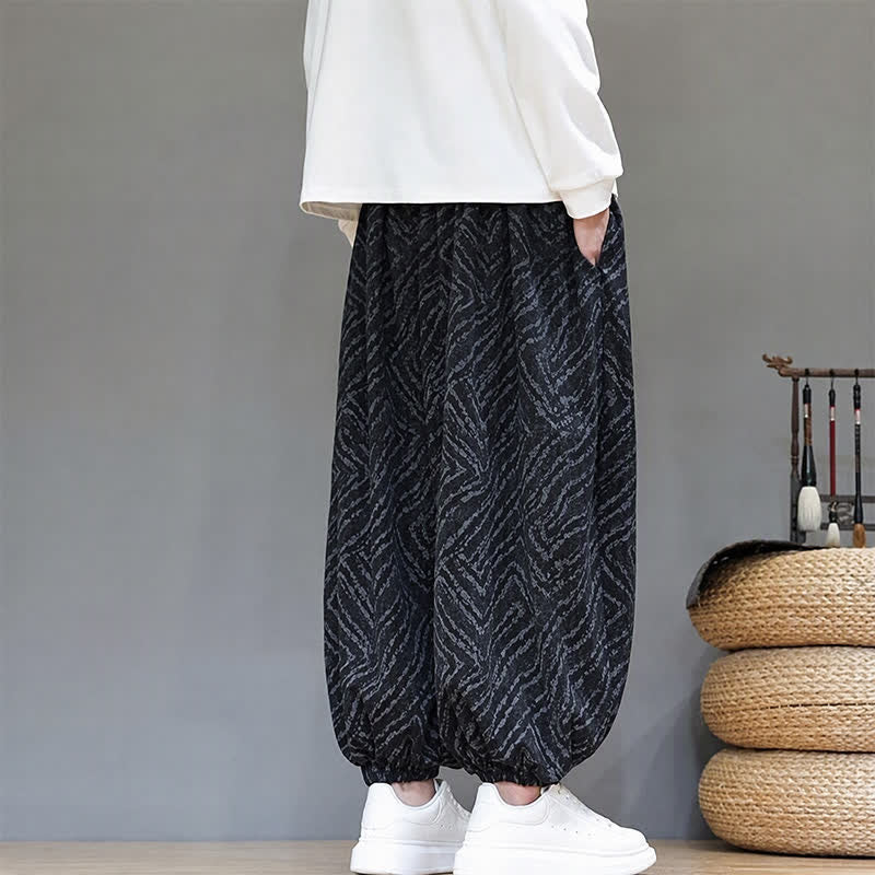 Buddha Stones Fall Winter Casual Boho Drawstring Abstract Lines Cropped Pants Corduroy Men's Harem Pants With Pockets - image 13