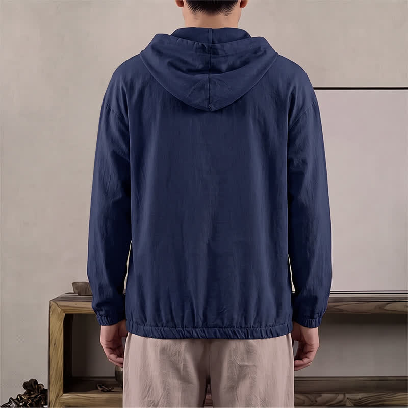 Buddha Stones Fall Casual Hooded Drawstring Solid Men's Long Sleeve Shirts With Pocket - image 1