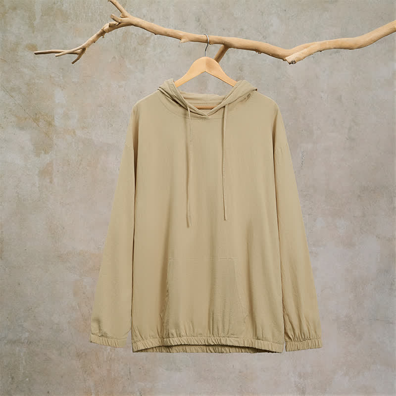 Buddha Stones Fall Casual Hooded Drawstring Solid Men's Long Sleeve Shirts With Pocket - image 13
