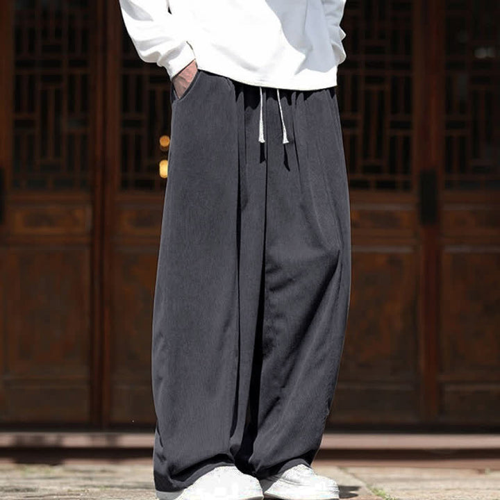 Buddha Stones Spring Fall Casual Minimalist Drawstring Solid Ankle Pants Corduroy Men's Straight Leg Pants With Pockets - image 3