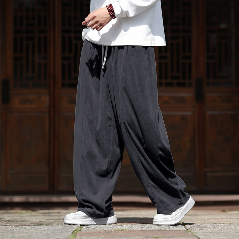 Buddha Stones Spring Fall Casual Minimalist Drawstring Solid Ankle Pants Corduroy Men's Straight Leg Pants With Pockets - DimGray - US/UK/AU46, EU56 (5XL) - image 0
