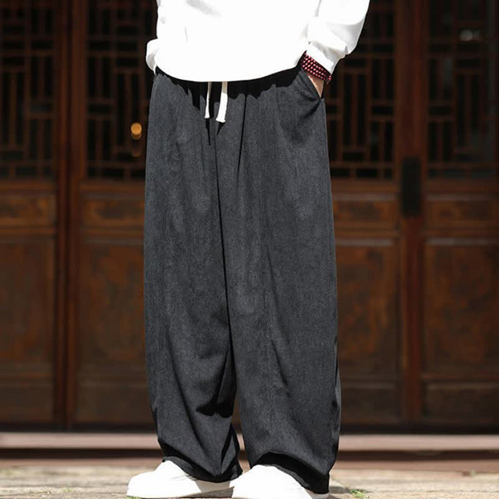 Buddha Stones Spring Fall Casual Minimalist Drawstring Solid Ankle Pants Corduroy Men's Straight Leg Pants With Pockets - image 15