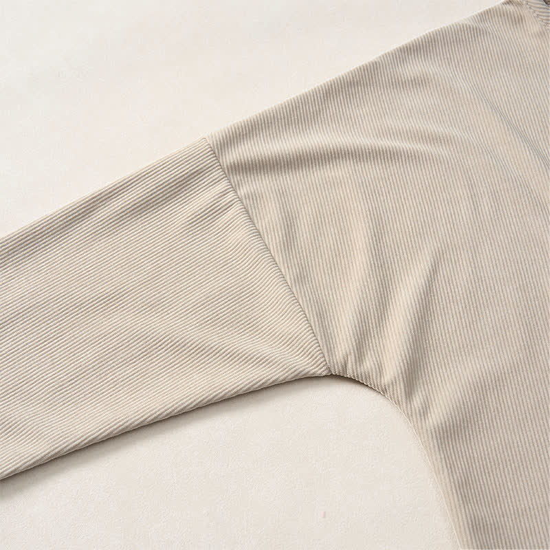 Buddha Stones Spring Fall Minimalist Crew Neck Button Solid Corduroy Women's Long Sleeve Shirts - image 4