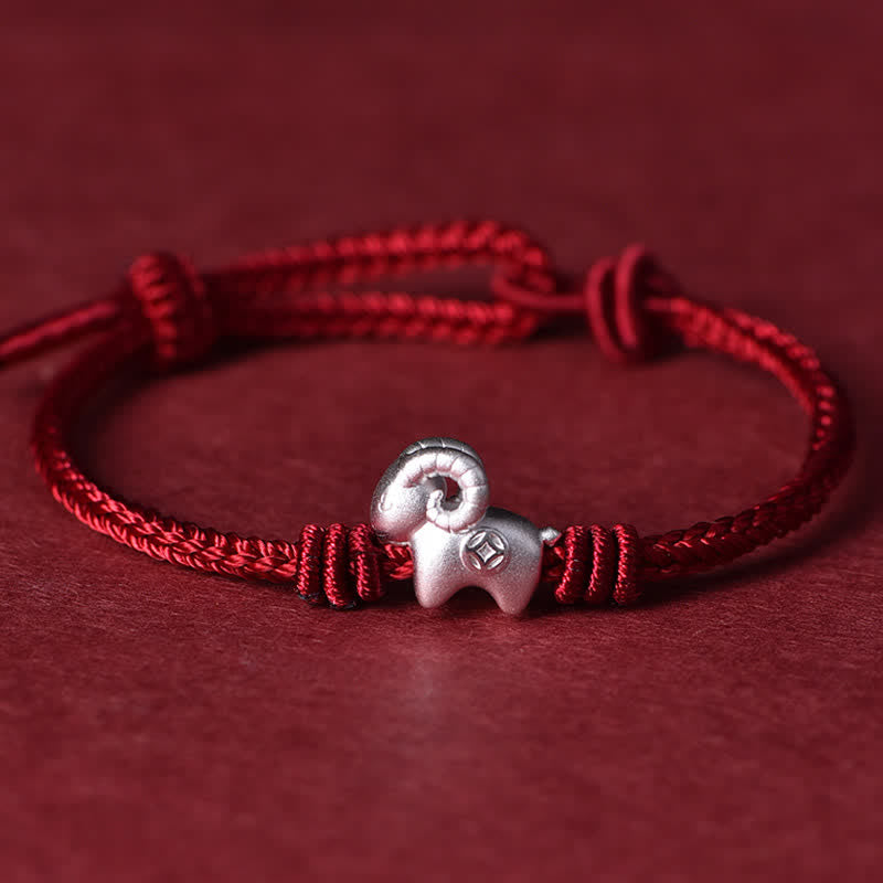 Buddha Stones Red String 999 Sterling Silver Goat Protection Bracelet - Red String(Protection ♥ Luck) - image 0