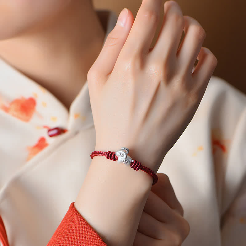 Buddha Stones Red String 999 Sterling Silver Goat Protection Bracelet - image 9