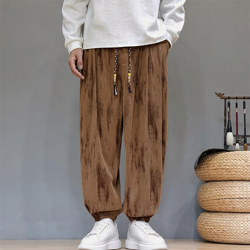 Buddha Stones Fall Winter Casual Drawstring Stripes Cropped Pants Corduroy Men's Harem Pants With Pockets - image 26