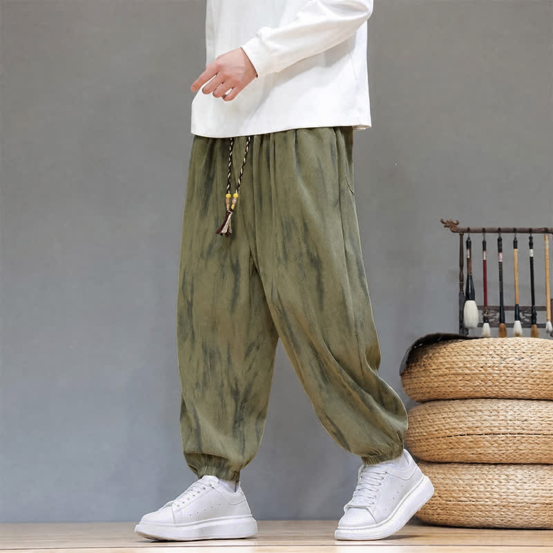Buddha Stones Fall Winter Casual Drawstring Stripes Cropped Pants Corduroy Men's Harem Pants With Pockets - DarkOliveGreen - US/UK/AU46, EU56 (5XL) - image 17