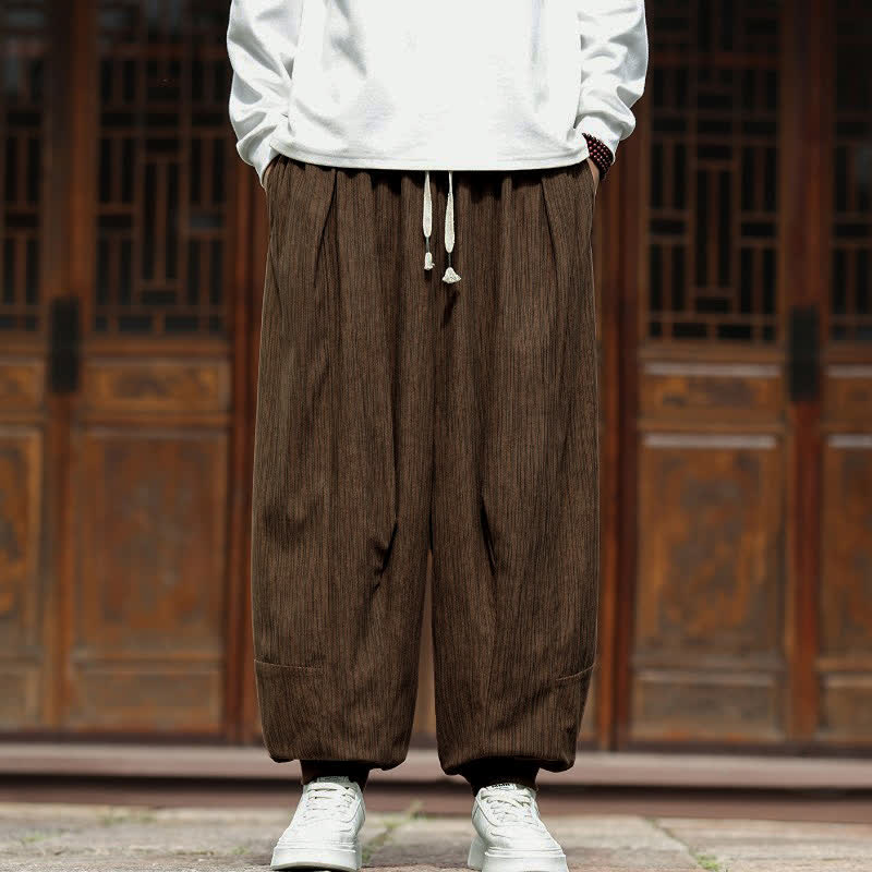Buddha Stones Spring Casual Minimalist Drawstring Solid Vertical Stripes Cropped Pants Corduroy Men's Harem Pants With Pockets - Sienna - US/UK/AU46, EU56 (5XL) - image 28