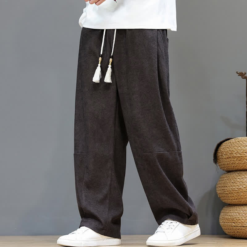 Buddha Stones Fall Winter Casual Vintage Drawstring Solid Ankle Pants Corduroy Men's Straight Leg Pants With Pocket - SaddleBrown - US/UK/AU46, EU56 (5XL) - image 0