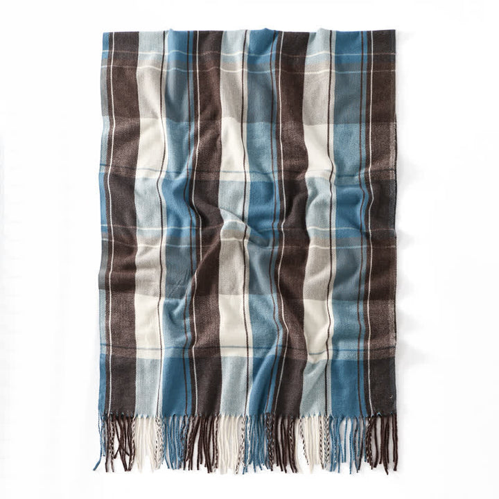 Buddha Stones Fall Winter Classic Plaid Tassel Cozy Men's Scarf - image 5