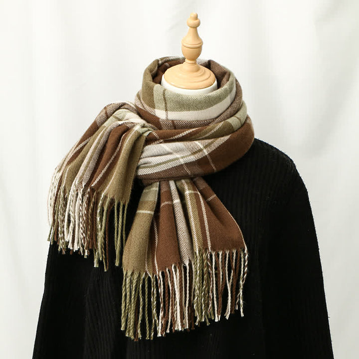 Buddha Stones Fall Winter Classic Plaid Tassel Cozy Men's Scarf - Peru - image 2