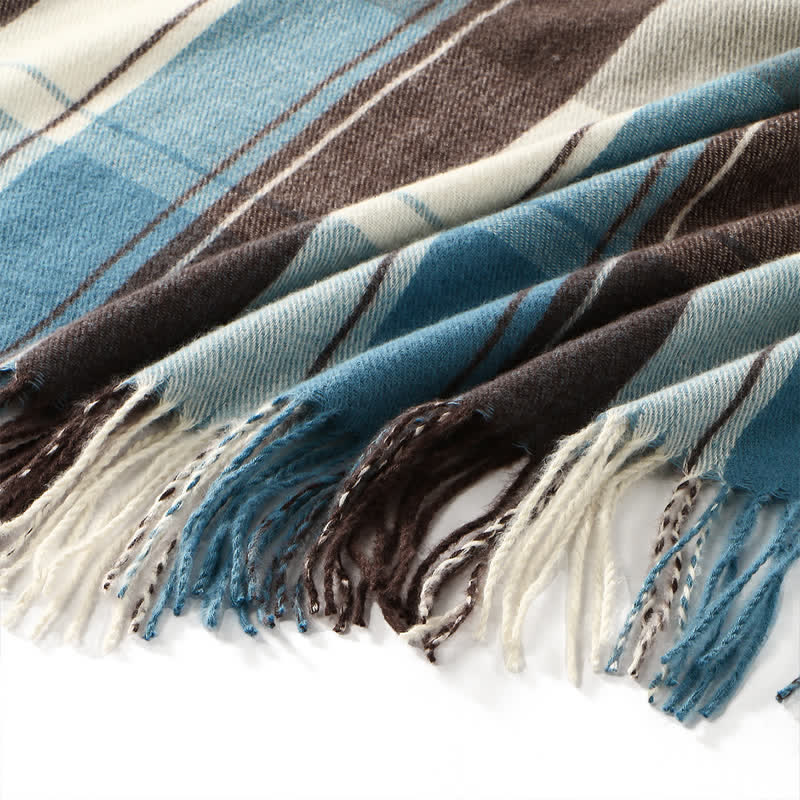 Buddha Stones Fall Winter Classic Plaid Tassel Cozy Men's Scarf - image 8