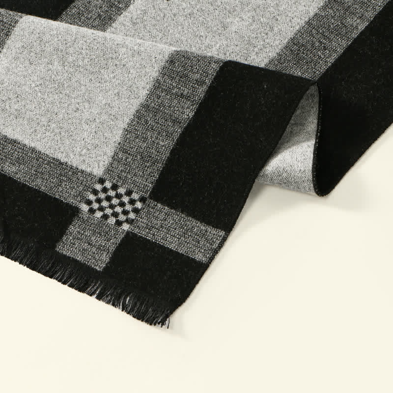 Buddha Stones Fall Winter Vintage Check Fringe Soft Men's Scarf - image 7