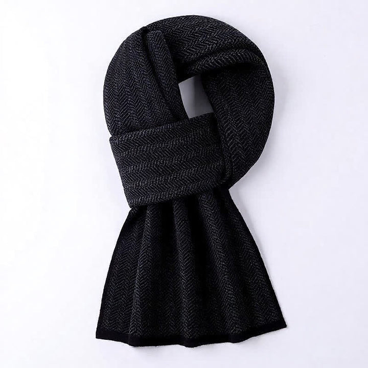 Buddha Stones Fall Winter Understated Herringbone Travel Men's Scarf - Black - image 4