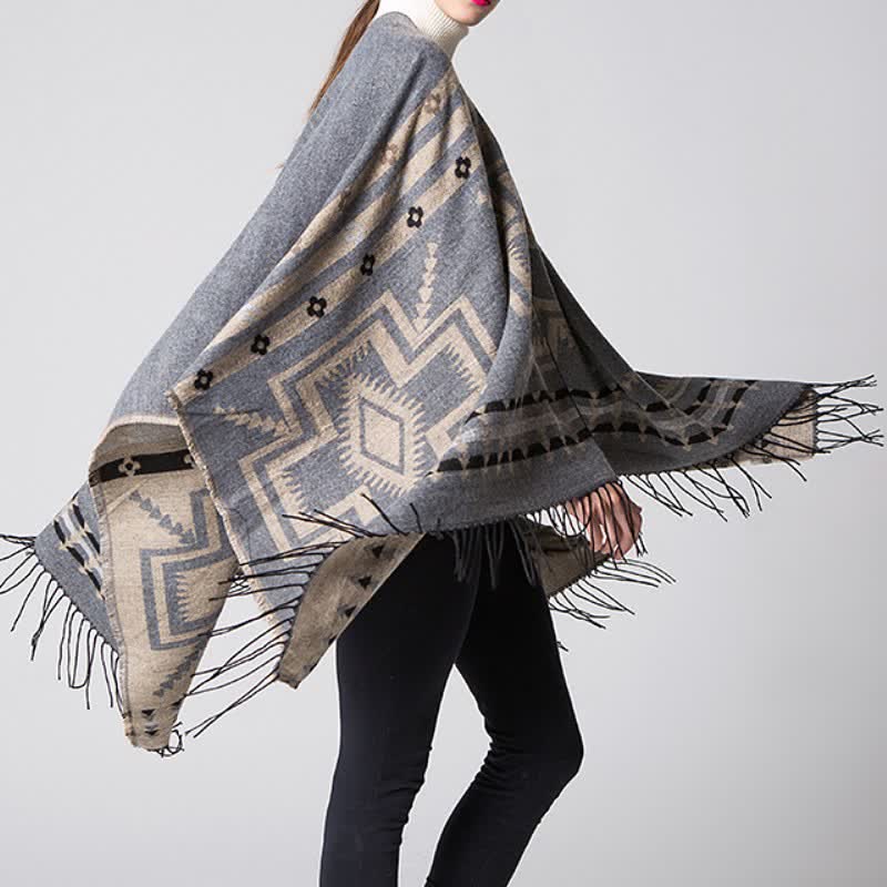 Buddha Stones Fall Winter Geometric Diamond Tassel Bohemian Women's Shawl - image 22