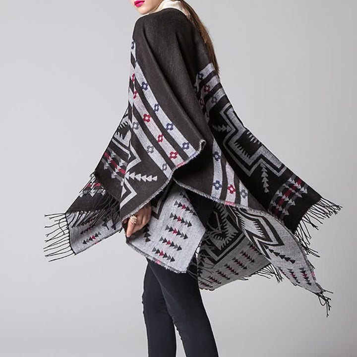 Buddha Stones Fall Winter Geometric Diamond Tassel Bohemian Women's Shawl - image 3