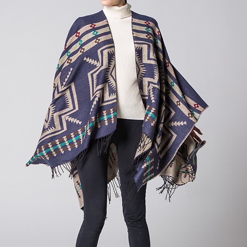 Buddha Stones Fall Winter Geometric Diamond Tassel Bohemian Women's Shawl - image 18