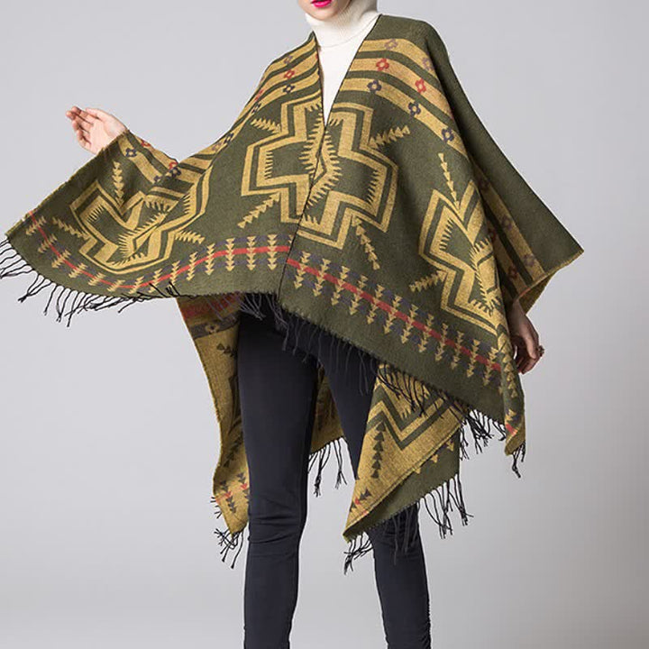 Buddha Stones Fall Winter Geometric Diamond Tassel Bohemian Women's Shawl - image 10