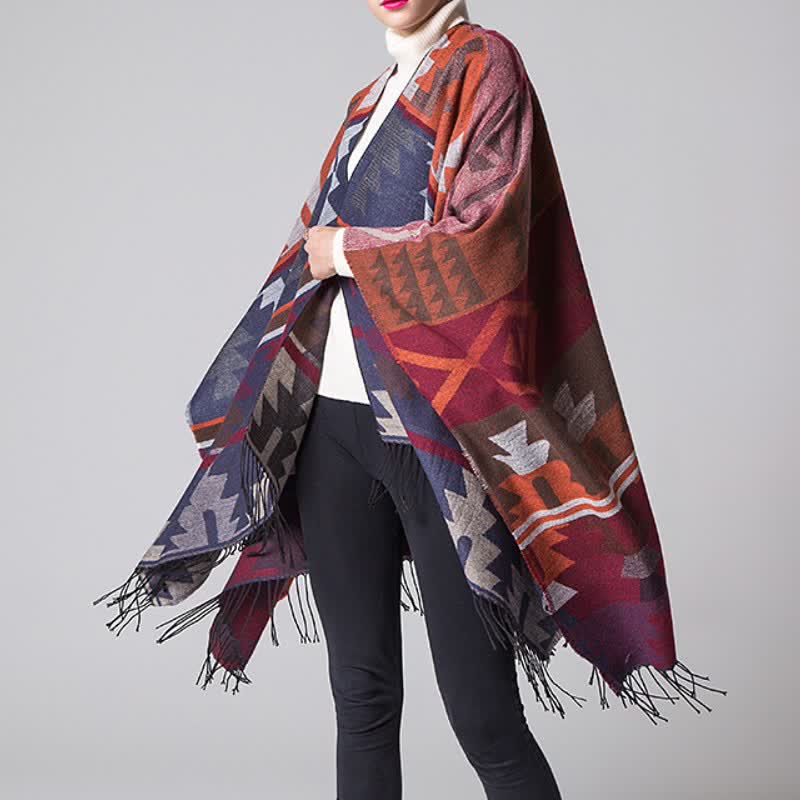 Buddha Stones Fall Winter Geometric Diamond Tassel Bohemian Women's Shawl - image 25