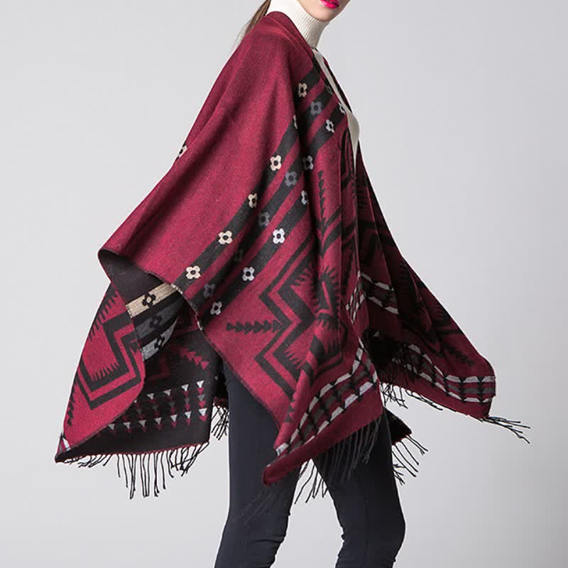 Buddha Stones Fall Winter Geometric Diamond Tassel Bohemian Women's Shawl - image 13
