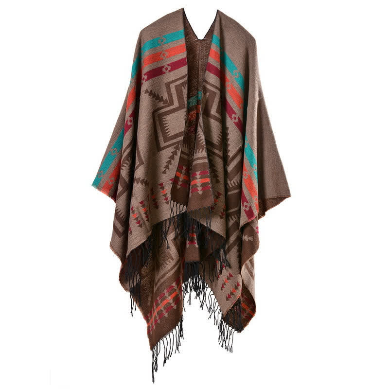 Buddha Stones Fall Winter Geometric Diamond Tassel Bohemian Women's Shawl - Peru - image 4