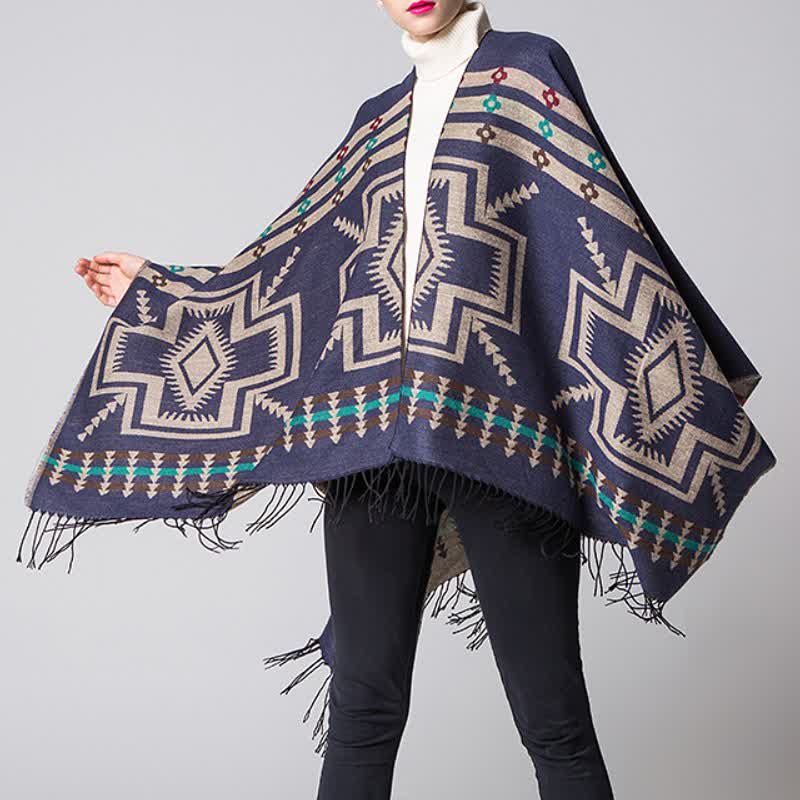 Buddha Stones Fall Winter Geometric Diamond Tassel Bohemian Women's Shawl - image 17