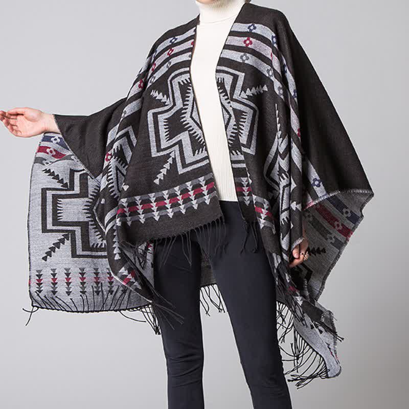 Buddha Stones Fall Winter Geometric Diamond Tassel Bohemian Women's Shawl - image 1