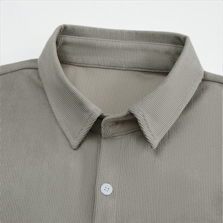 Buddha Stones Fall Casual Solid Corduroy Men's Long Sleeve Shirts With Patch Pockets - image 12