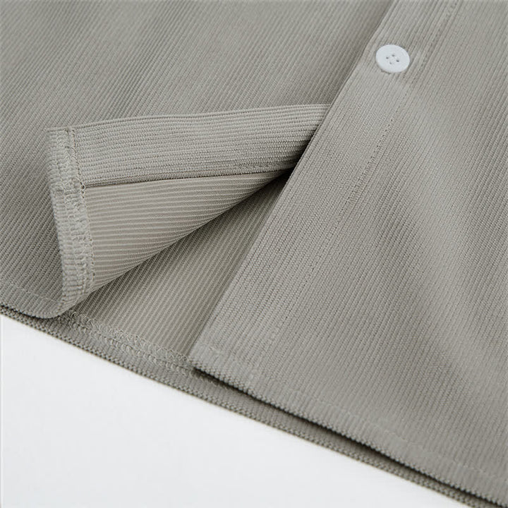 Buddha Stones Fall Casual Solid Corduroy Men's Long Sleeve Shirts With Patch Pockets - image 17