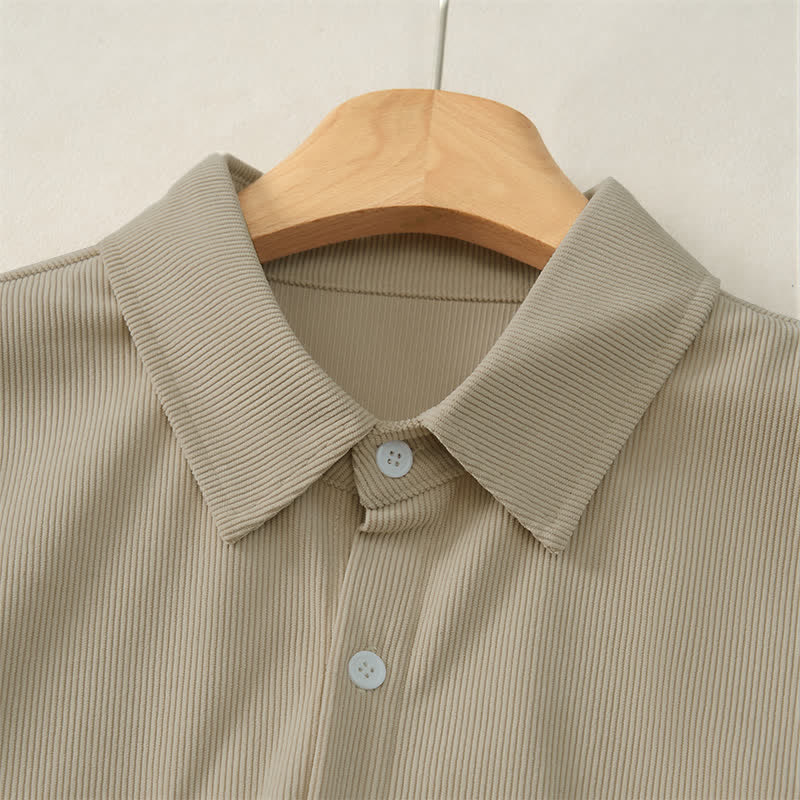 Buddha Stones Fall Casual Solid Corduroy Men's Long Sleeve Shirts With Patch Pockets - image 4